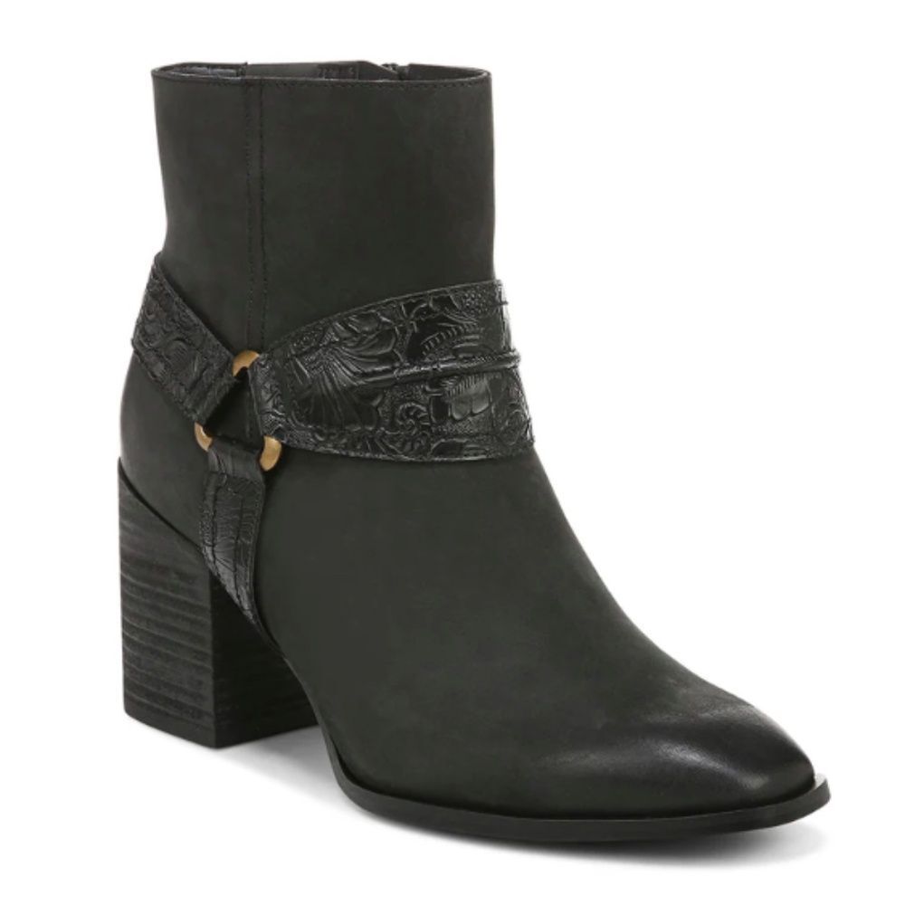NEW Vionic Black Carnelia Leather Side Zip Above Ankle Stacked Heel Boots 9.5